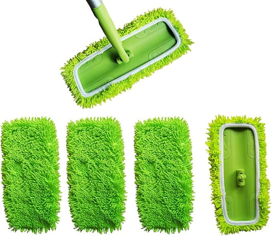 4 Pack Chenille Mop Pads Compatible with Swiffer 10-12 Inch Mops, Reusable Wet & Dry Mop Refills, Machine Washable for Hardwood, Tile, Laminate Floors