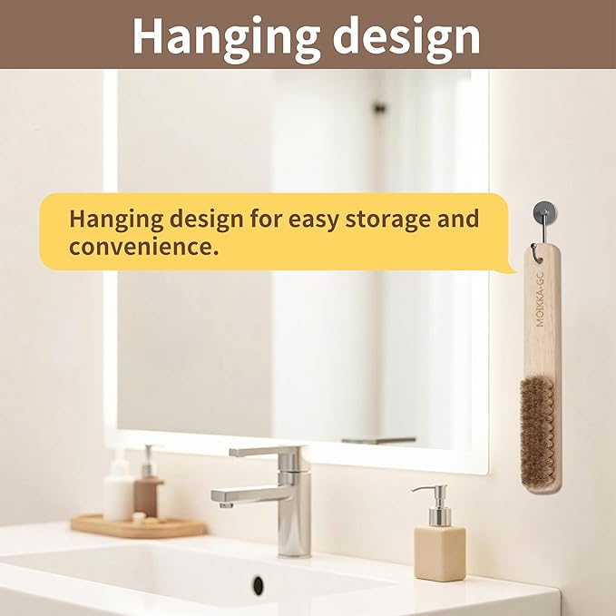 Wood Laundry Stain Brush with Boar Bristle, Tough Stain Remover for Delicate Fabric, Cotton, Linens, and Shoes, Laundry Scrub Brush for Fresh and Clean Fabric