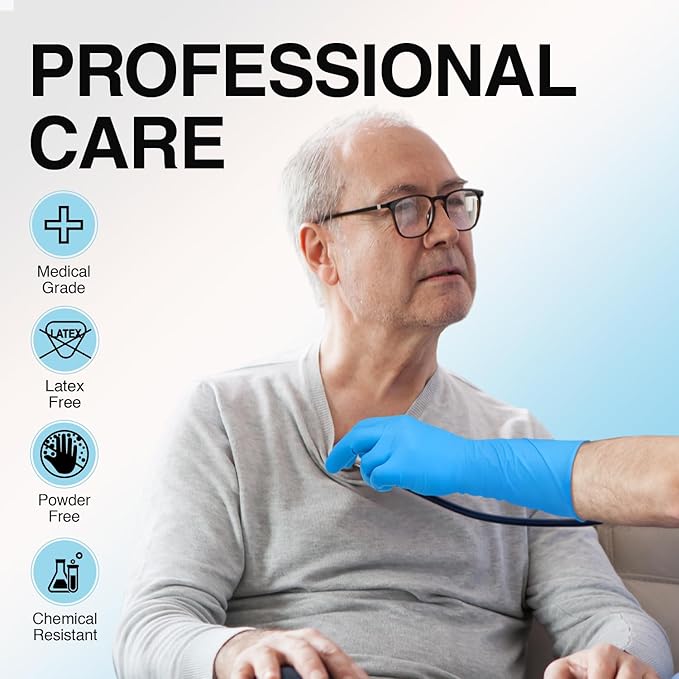 Schneider Nitrile Exam Gloves, Extended 12 Inches Cuff, Large, 4 mil, 1000-ct Box, Gloves Disposable Latex Free, Powder Free for Medical, Food Prep, Cleaning, Cooking, Blue