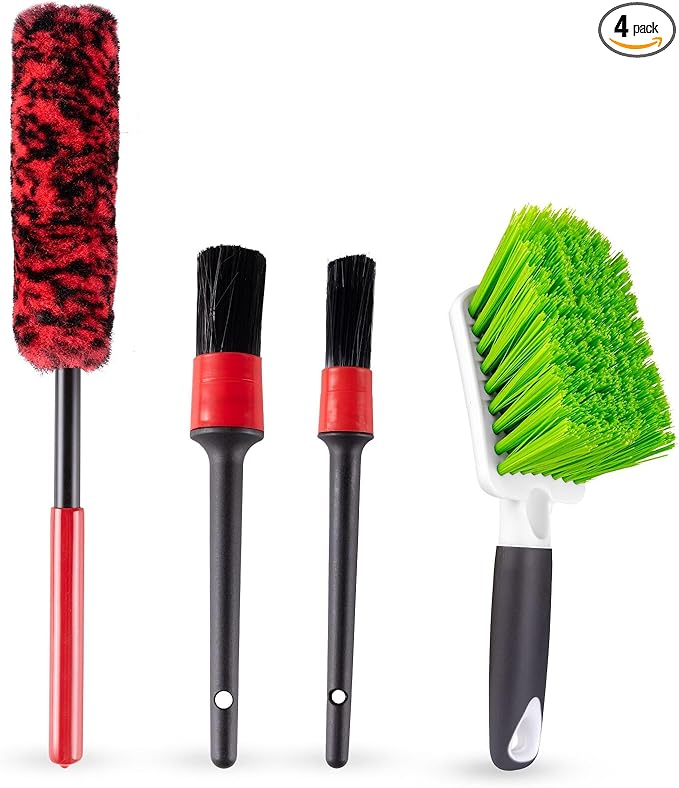 ITTAHO 4 Pack Car Wash Brush Wheel Cleaning Woolies Brush Detailing Brush and Stiff Tire Brush Tires Wheel Brushes for Cleaning Wheels for Wheels, Rims, Carpet, Truck, SUV, Moto, RV, Motorcycle