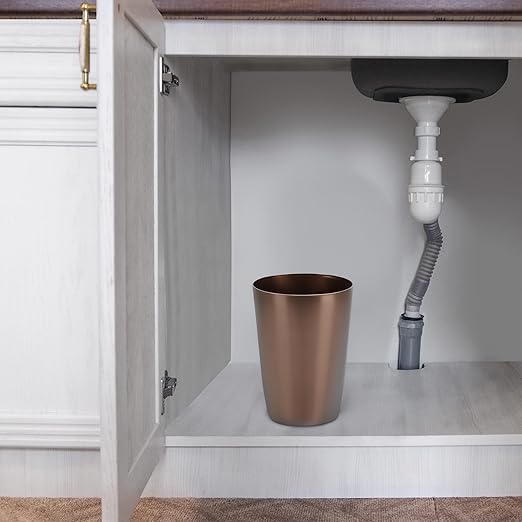 HOLDN’ STORAGE Small Trash Can - Set of 2 Open Top Waste Bin of 1.58 Gallon, Compact Waste Can Perfect for Bathroom, Kitchen, Office, Dorm - Durable Garbage Can - Metallic Brown