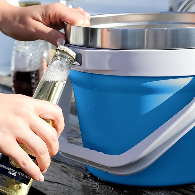 COKTIK 7L Insulated Ice Bucket with Lid，Double Wall Vacuum Stainless Steel Beverage Bucket Keeps Frozen Longer，Holds 6 Longnecks or 3 Bottles of Wine，for Cocktail, Champagne, Large Parties(Blue)