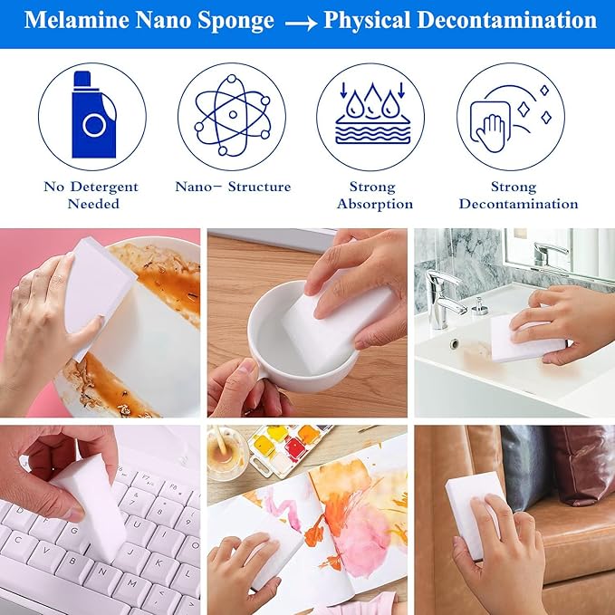 Magic Sponge Eraser, 100 Pack Heavy Duty Melamine Sponge, White Non-Scratch House Cleaning Sponge Scrubber Pads for Kitchen, Bathroom, Shoe, Deep Cleaning-Stain Remover