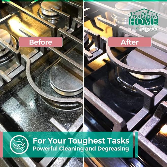 CHOMP! Cleaner Degreaser Concentrated Refill: Healthier Home's Kitchen & Home Multi Purpose Degreasing Deodorizer & Stain Remover for, Kitchens, Appliances, Stoves, Ovens, Counters, Floors, Autos 1 G