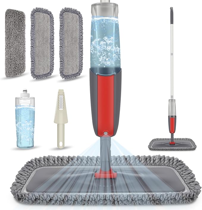 Spray Mops for Hardwood Floors Cleaning - MEXERRIS Wet Dust Mop with 3X Reusable Washable Pads Microfiber Wood Floor Mop with Sprayer Commercial Home Use for Hardwood Laminate Wood Tile