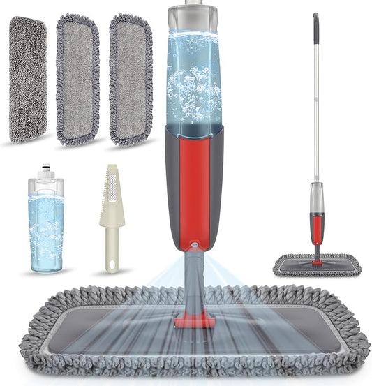 Spray Mops for Hardwood Floors Cleaning - MEXERRIS Wet Dust Mop with 3X Reusable Washable Pads Microfiber Wood Floor Mop with Sprayer Commercial Home Use for Hardwood Laminate Wood Tile