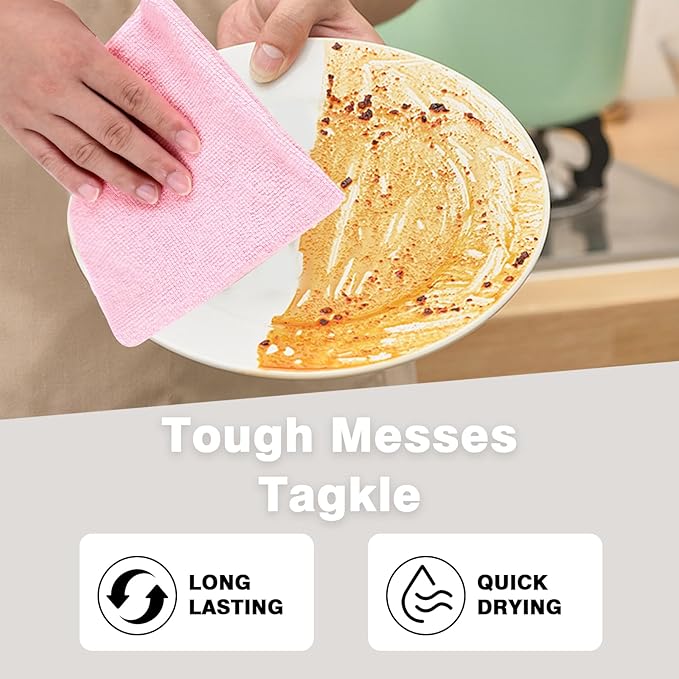 Microfiber Cloth Roll 75 Pack, 180GSM, Tear Away Microfiber Towels 12x12 Inch, Reusable Cleaning Rags for Car Detailing, Kitchen, Dishes, House Cleaning, Windows, Glass, Garage, Shop (Pink)