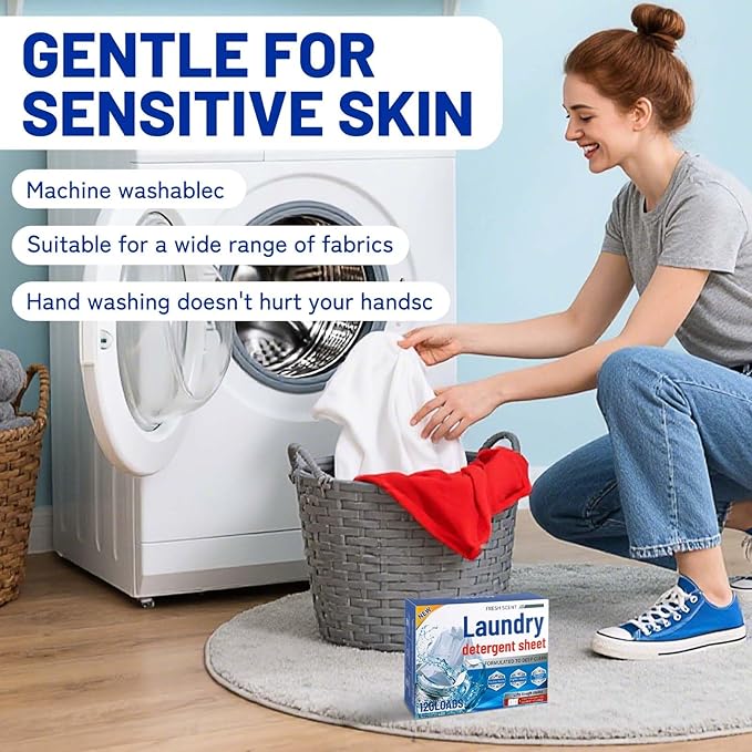 Laundry Sheet Paper, Washing Powder, Fresh Scent Laundry Detergent Sheets, 120 Loads, Deep Clean Formula with Stain Fighting Power(120PCS)