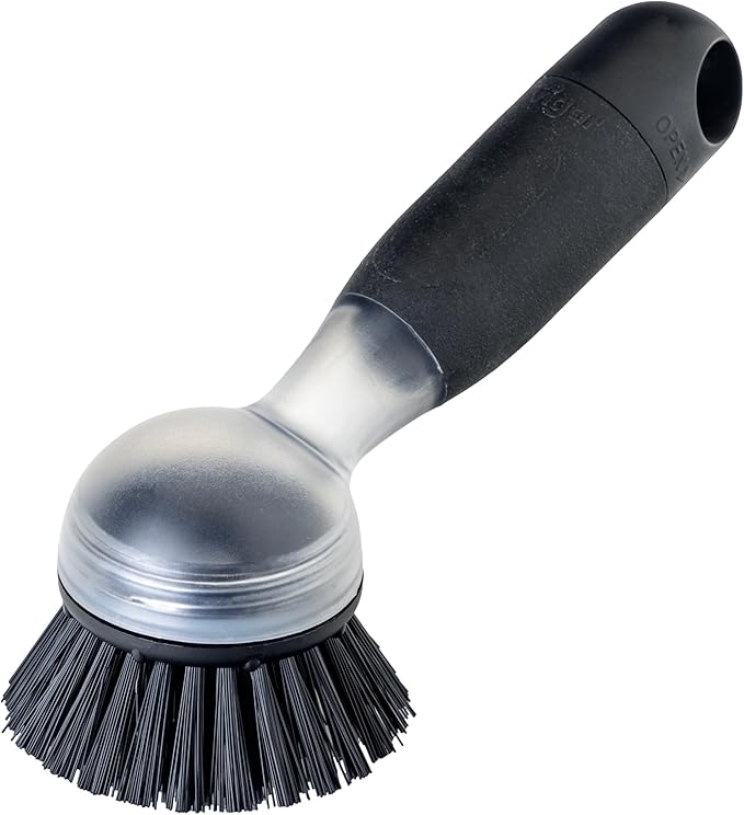 Vigar Rengo Soap Dispensing Dish Brush, Dish Brush with Soap Dispenser for Pot Scrubber, Dishes, Sink Cleaner, and Kitchen Essentials, Black