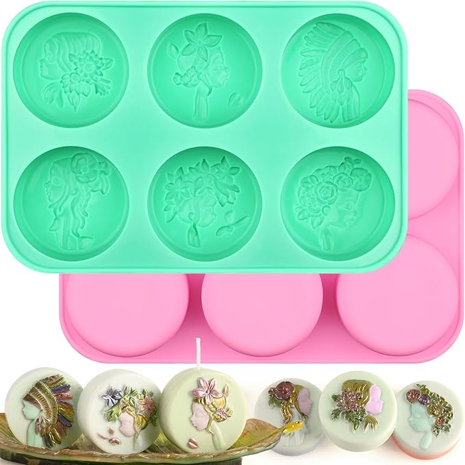 Moukiween Round Silicone Soap Molds, 2PCS Girls Cylinder Silicone Molds for Handmade Soap, Candle, DIY Resin