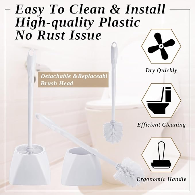 15 Sets Toilet Holder and Brush Set 16.14 Inch Toilet Bowl Cleaner Brush with Caddy Bathroom Scrub Plastic Scrubber with Long Handle for Bathroom Cleaning, Easy to Assemble(White)