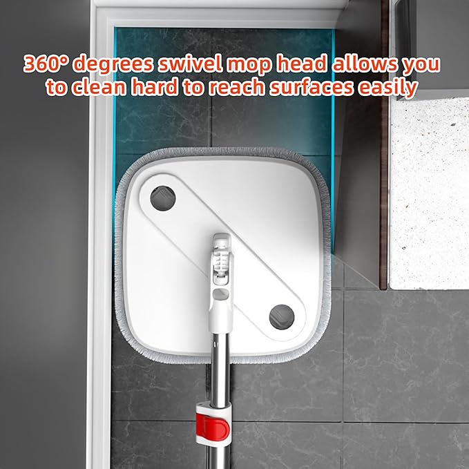 KZKR Spin Mop and Bucket Set with Self Separation Dirty and Clean Water System, Self Wringing 360° Rotating Square Mop Head for Home Floors Cleaning (1.0 Mop and Bucket Set (8 Pads))