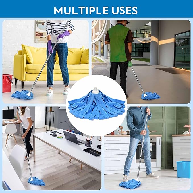 Matthew Microfiber Cloth Mop Compatible with Ceda Microfiber Cloth Mop Refill Commercial Mop Replacement 54" Stainless Steel Handle with 2 Wet Mop Heads w/1 Handle Incl.2Pcs Microfiber Cloth-Blue