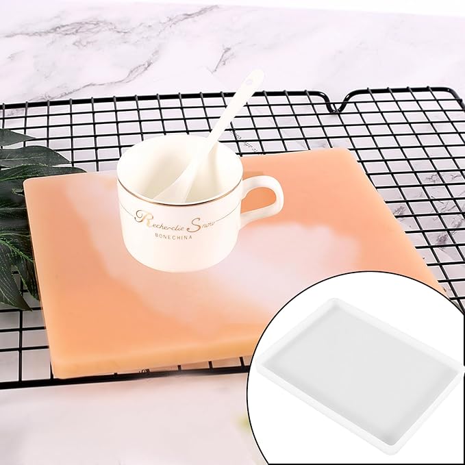 2pcs 7x5 inch Resin Tray Molds, Rectangle Silicone Molds, Flat Concrete Molds Resin Epoxy Silicone Board Molds for Resin Epoxy DIY, White
