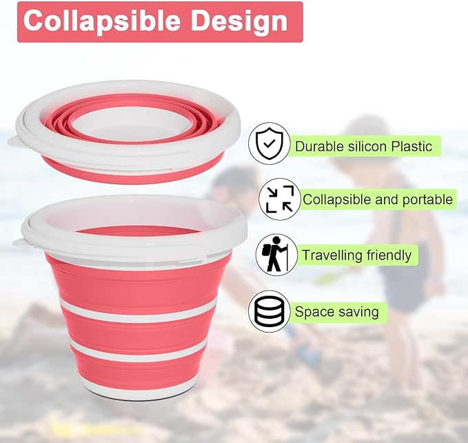 GOLDFOX Collapsible Bucket-10L (2.6 Gallon) Bucket for Cleaning with Handle-Folding Foldable Portable Plastic Water Supplies,Collapsible Bucket for Car Wash Camping Garden-Pink