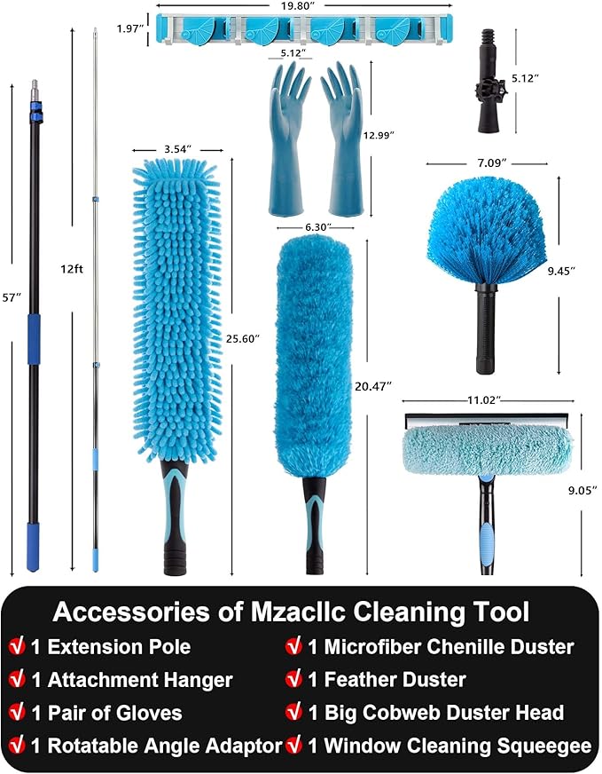 20 Foot High Reach 5-to-12 Foot Long Duster for High Ceilings Fan Cleaner with Sturdy Lightweight Extension Pole