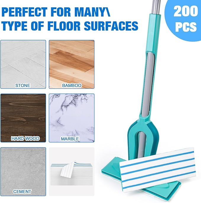 Nuogo 200 Pcs Microfiber Disposable Mop Pad for 16-18'' Hook & Loop System Mop Heavy Duty Replacement Cleaning Pads Refills for Multi-Surface Hardwood Floor Dry Wet Cleaning