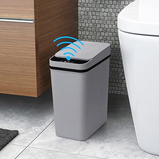 Smart Touchless Bathroom Trash Can 2.2 Gallon Automatic Motion Sensor Rubbish Can with Lid Electric Narrow Small Garbage Bin for Kitchen, Office, Toilet, Bedroom (Grey)