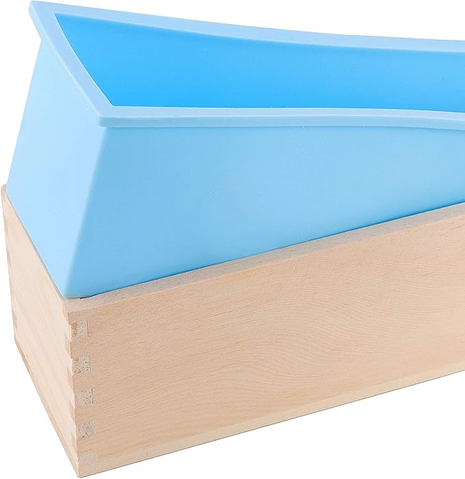 3 Set 45 Oz Blue Silicone Soap Molds Loaf, Flexible Rectangular Soap Making Molds with Wood Box Wooden Covers, Soap Molds for Soap Making