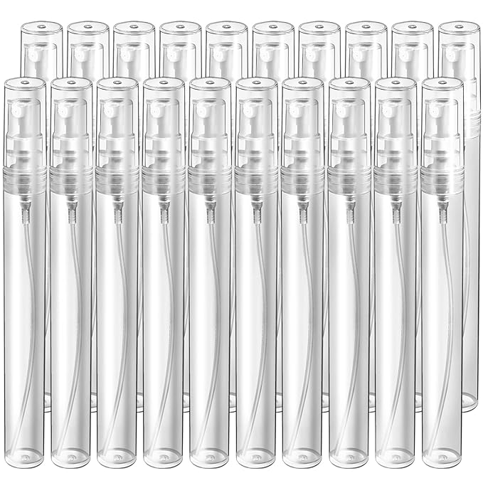 Teenitor Mini Spray Bottles, 20-Pack 10ml Empty Refillable Plastic Atomizer for Perfume, Essential Oil, Travel