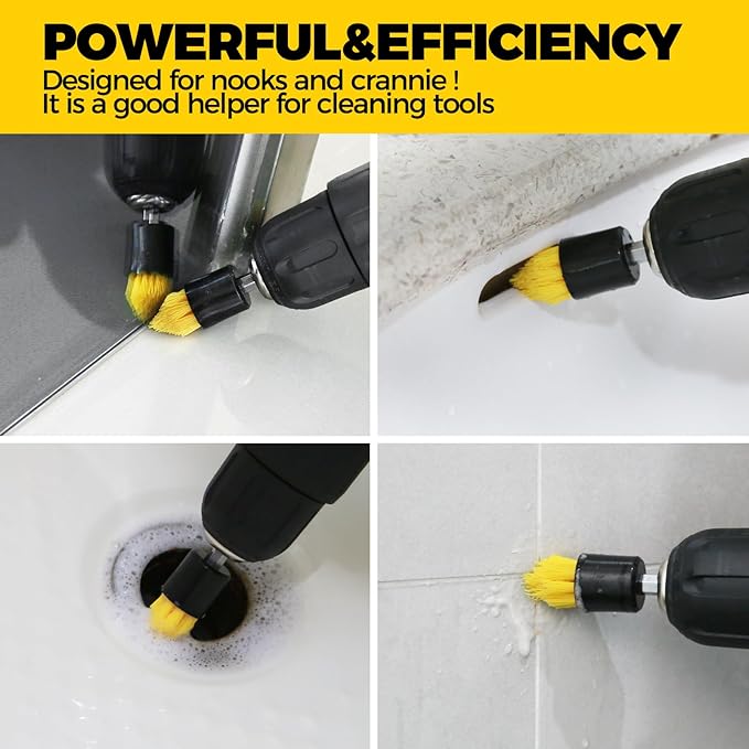 Holikme 6 Piece Drill Brush with Multi-Purpose & Grout Head,Crevice Cleaning Brush，3/4”W Drill Brush Attachment Set, Detailing Brushes for Home/Kitchen/Bathroom/Grout/Tile/Shower/Tub