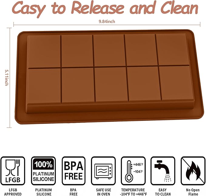 2-Pack 1 Inch Deep Large Silicone Chocolate Bar Molds with Scraper - Extra Deep & Thick Pistachio Chocolate Bar Molds for Stuffed Chocolate Bars and DIY Dubai Knafeh Chocolate Bar