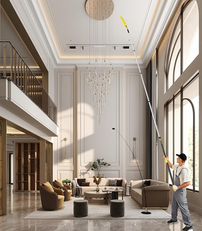 Flexible Fan Blade Cleaner Chenille Duster, Washable Hand Duster for High Ceiling, Removable & Bendable Brush Head Fits All Extension Poles with Standard US Acme Thread (Pole Sold Separately)