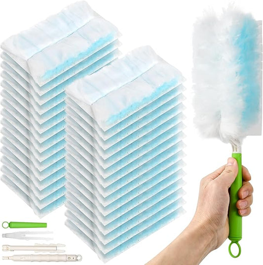 30 Pack Heavy Duty Duster Refills for Swiffer Dusters, Multi Surface 180 Dusters, 1 Handle,1 Upgrade Telescopic Hands