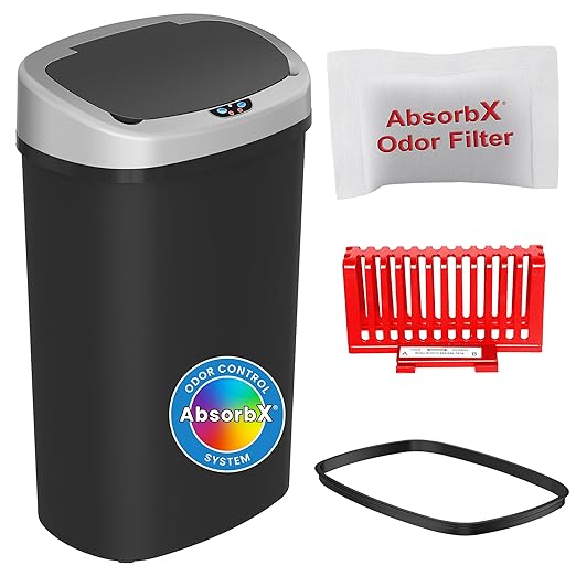 iTouchless 13 Gallon Automatic Trash Can with Sensor 2.0 Technology & Odor Filter – Touchless, Slim Space-Saving Design for Hygiene-Conscious Homes, Offices & Busy Families – Black, Durable Plastic