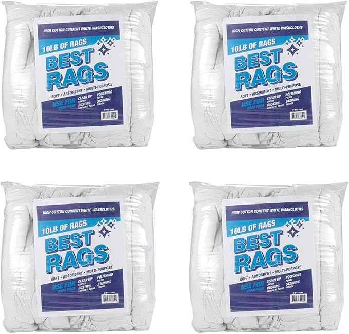 Arkwright W11 Terry Cloth Towels for Cleaning - Case of 4 - Soft Cotton Blend Washable Multi-Purpose Bar Mop, Absorbent & Quick Dry, Bulk Bag of Rags for Kitchen, Auto Shop, and Garage, 10 lb, White