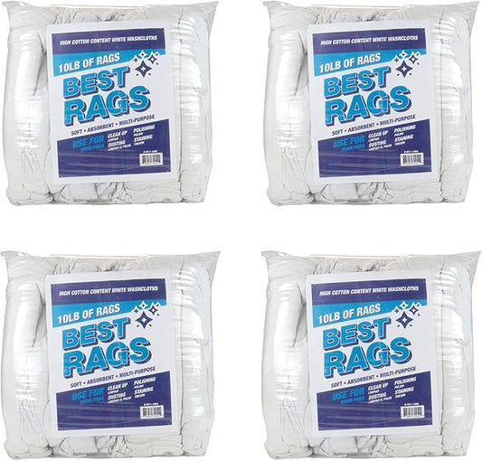 Arkwright W11 Terry Cloth Towels for Cleaning - Case of 4 - Soft Cotton Blend Washable Multi-Purpose Bar Mop, Absorbent & Quick Dry, Bulk Bag of Rags for Kitchen, Auto Shop, and Garage, 10 lb, White