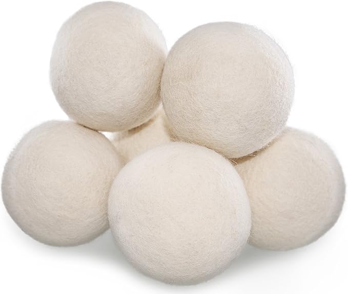 OxGord Chemical-Free Anti-Static Wool Dryer Balls for Laundry - Organic Reusable Natural Fabric Softener - 6-Pack