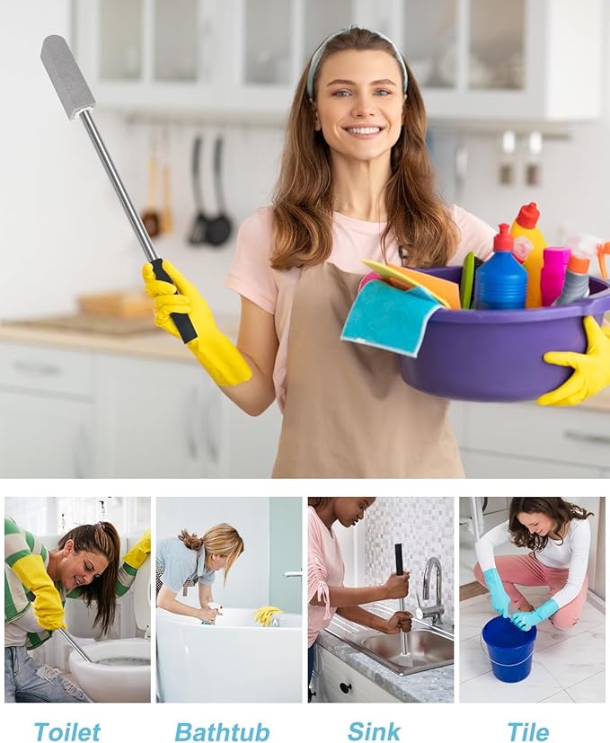 22" Long Pumice Stone Toilet Bowl Cleaner - Toilet Pumice Stone with Stainless Handle - Bathroom Cleaner Toilet Brush - Hard Water Stains Remover for Toilets, Bathtubs, Kitchen, Pool, Tile Cleaning