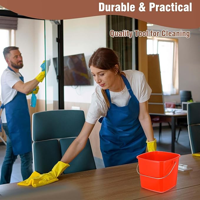 6 Pcs 3 Quart Plastic Cleaning Bucket, Small Square Detergent Pail with Handles, Utility Bucket for Home, Office, Kitchen, School, Commercial Use,（Red）