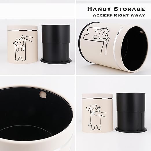 Juju Cat Trash Can - Cat Decor Garbage Can - Small Waste Basket for Bedroom - Garbage Bin Trashcan - Wastebasket Dustbin Trash Cans (Hey)