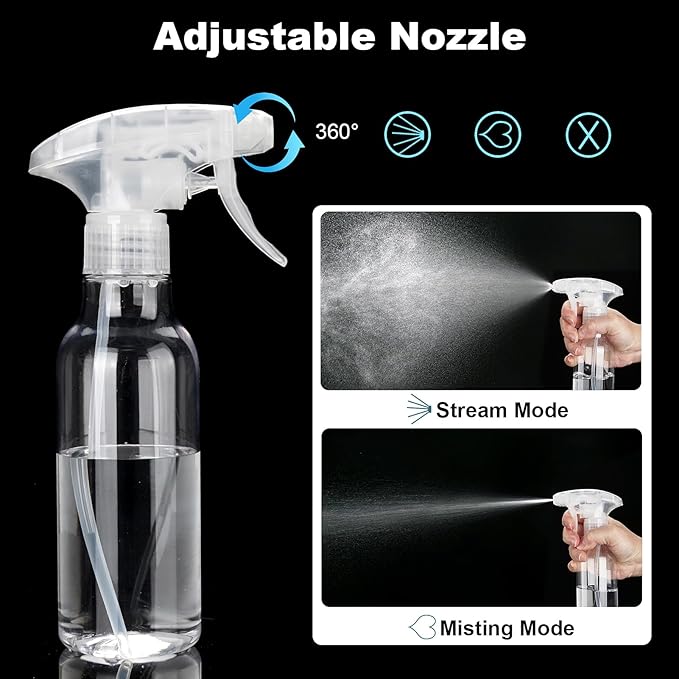 Cosywell Plastic Spray Bottles 8.8oz/260ml 3 Pack Empty Spray Bottle for Cleaning Mist/Stream Heavy Duty Water Spraying Bottle for Cooking Hair Care Essential Oils(Clear)