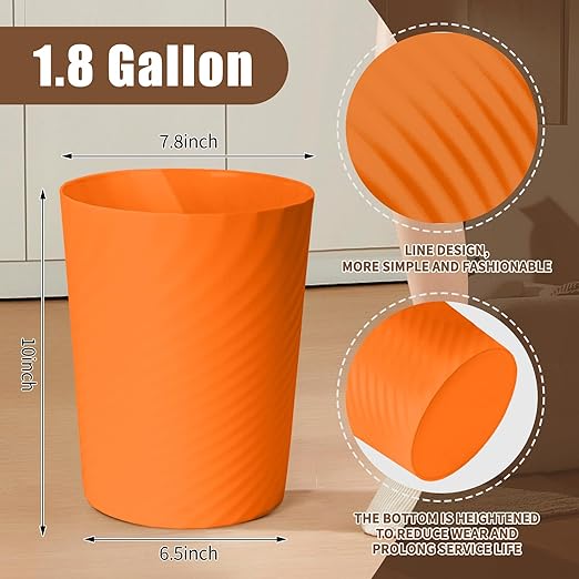 Small Trash Can - Plastic Waste basketbin for Office,Home,Bathroom,Kitchen - 1.8 Gallon - Orange