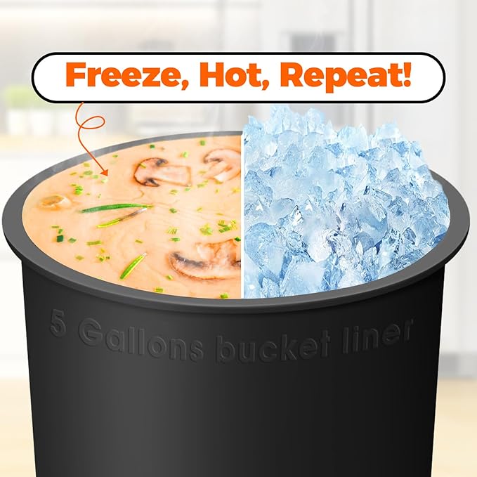 5 Gallon Bucket Liner with Lid for Concrete Mix and Mud - Food Grade Reusable Silicone Bucket Liner (Black, 5 Gallon with Lid)