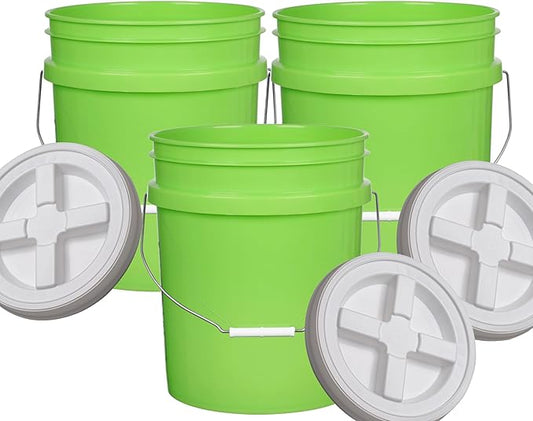 House Naturals 5 Gallon Lime Color Buckets- Pack of 3- Made in USA (5 Gallon, 3, Lime - White lids)