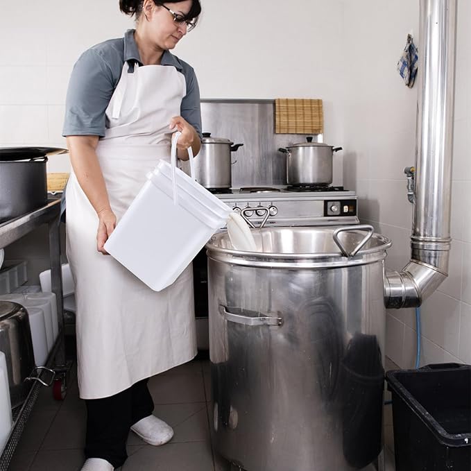 Bringer 4 Pcs 5 Gallon Square Plastic Bucket Pail with Lid, White Utility Square Food Storage Pail