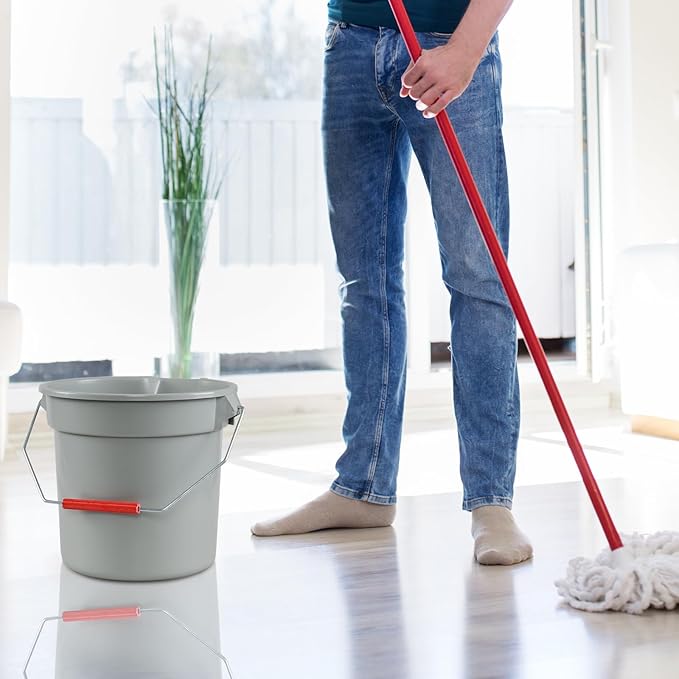 6-Pack 14 Quart Plastic Pail with Handle, Heavy Duty Cleaning Bucket, Grey