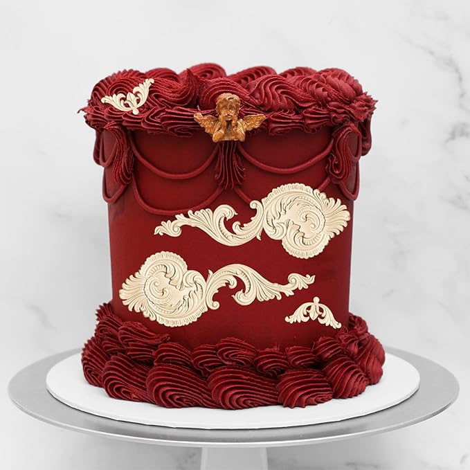 Baroque Scroll Silicone Fondant Mold, Vintage Decorative Pattern for Cake Decorating, Pink