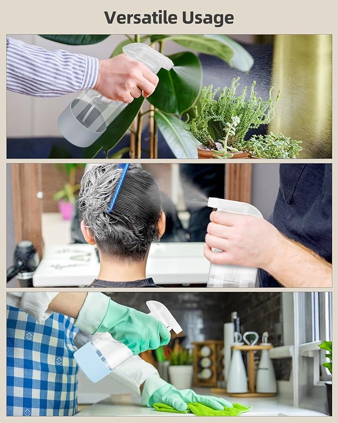 4 Pack Glass Spray Bottles 8 oz, Empty Refillable Containers with Silicone Sleeve Protection, Glass Spray Bottles for Cleaning Solutions, Hair and Plants with Adjustable Nozzles Blue&Grey