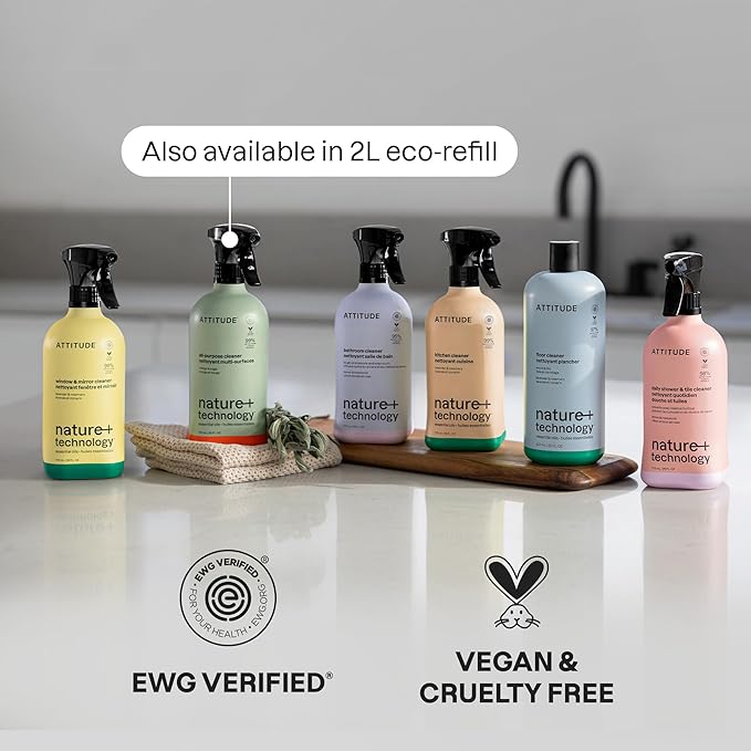 ATTITUDE All-Purpose Cleaner Spray, Natural Origin Ingredients, EWG Verified, Ammonia-Free, Removes Fingerprints, Dust and Dirt, Streak-Less, Lavender & Rosemary, 26 Fl Oz