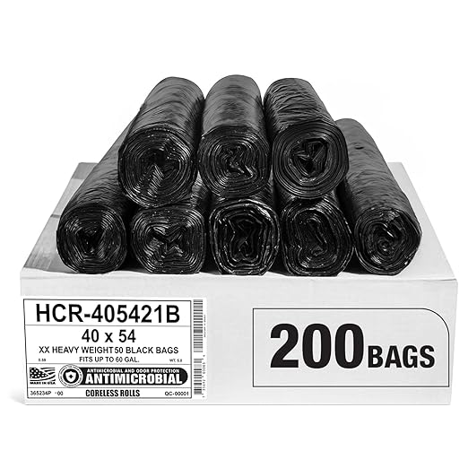Aluf Plastics High Density Trash Bags, 55-60 Gallon, 200 Count, 21 Micron (eq), 40.5" x 54", Clear, for Bathroom, Office, Industrial, Commercial, Janitorial, Municipal, Recycling