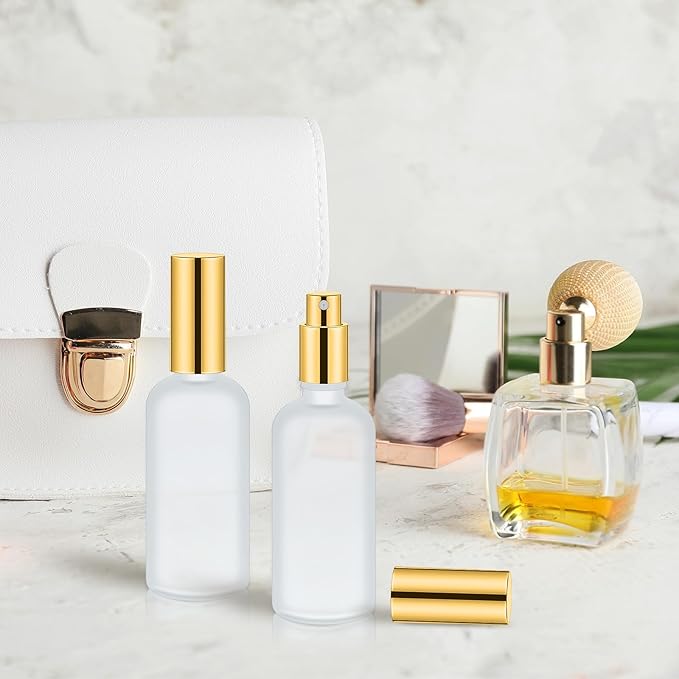 Tessco for you 20 Pcs 3.4 oz/100 ml Glass Spray Bottles Empty Perfume Atomizer Refillable Clear Decorative Empty Bottles with Fine Mist Sprayer Pump for Face Body Travel(Gold)
