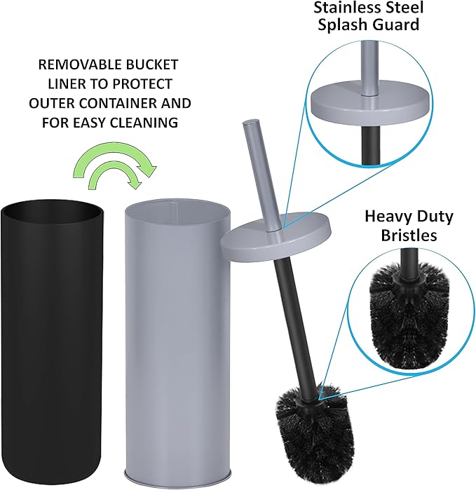 Deep & Sturdy Toilet Bowl Brush with Holder - Durable Scrubbing - Toilet Cleaners - Household Essentials - Bathroom Cleaner - Cleaning Supplies - Household Supplies, Matte Gray