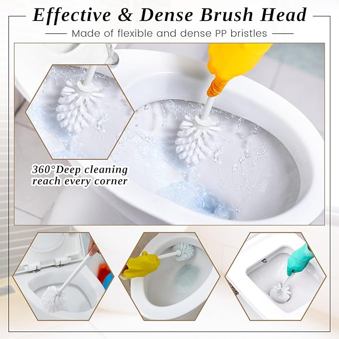 15 Sets Toilet Holder and Brush Set 16.14 Inch Toilet Bowl Cleaner Brush with Caddy Bathroom Scrub Plastic Scrubber with Long Handle for Bathroom Cleaning, Easy to Assemble(White)