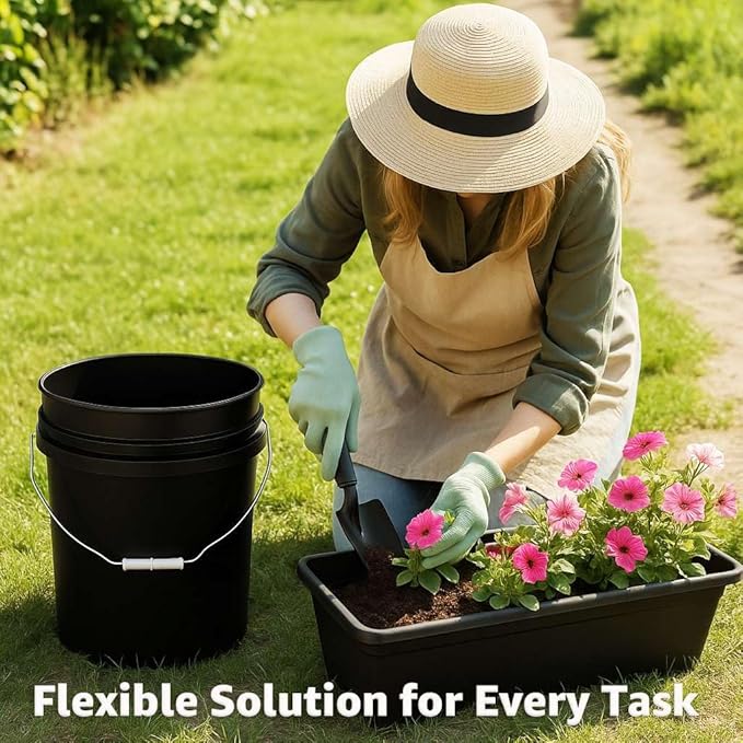 10 Pack - 5 Gallon Heavy-Duty Plastic Buckets with Metal Handle, 90 Mil, Food Safe & Multipurpose