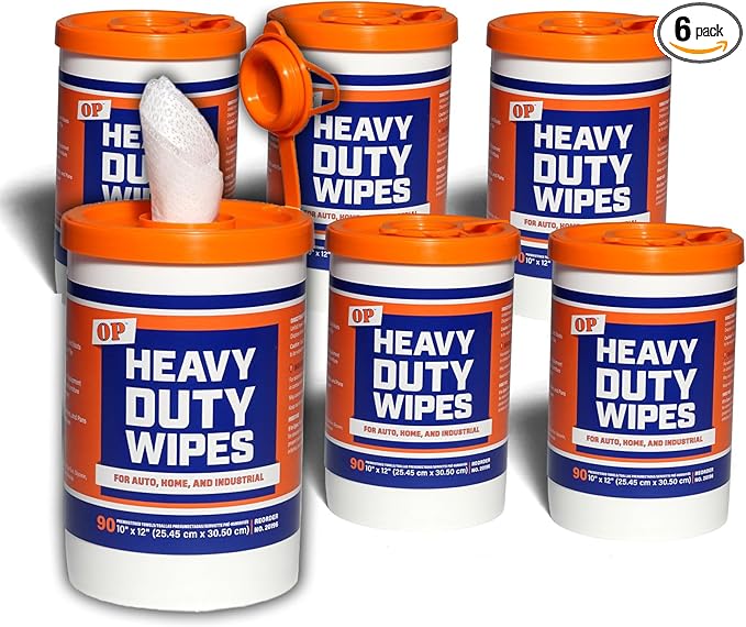 OP Heavy Duty 10” x 12” Size Multi-Surface Textured Cleaning Wipes, 90 Count per Canister, 6 Pack